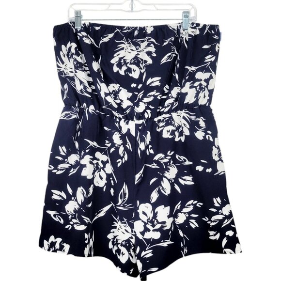 Womens Plus XXL Navy Blue Hawaiian Floral Romper – Trendy Tube Top with Shorts - Picture 6 of 12